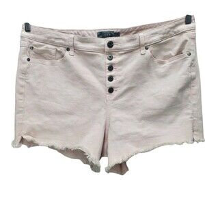 Torrid Button Up Denim Shorts Womens 20 Light Pink Raw Hem Belt Loops Casual